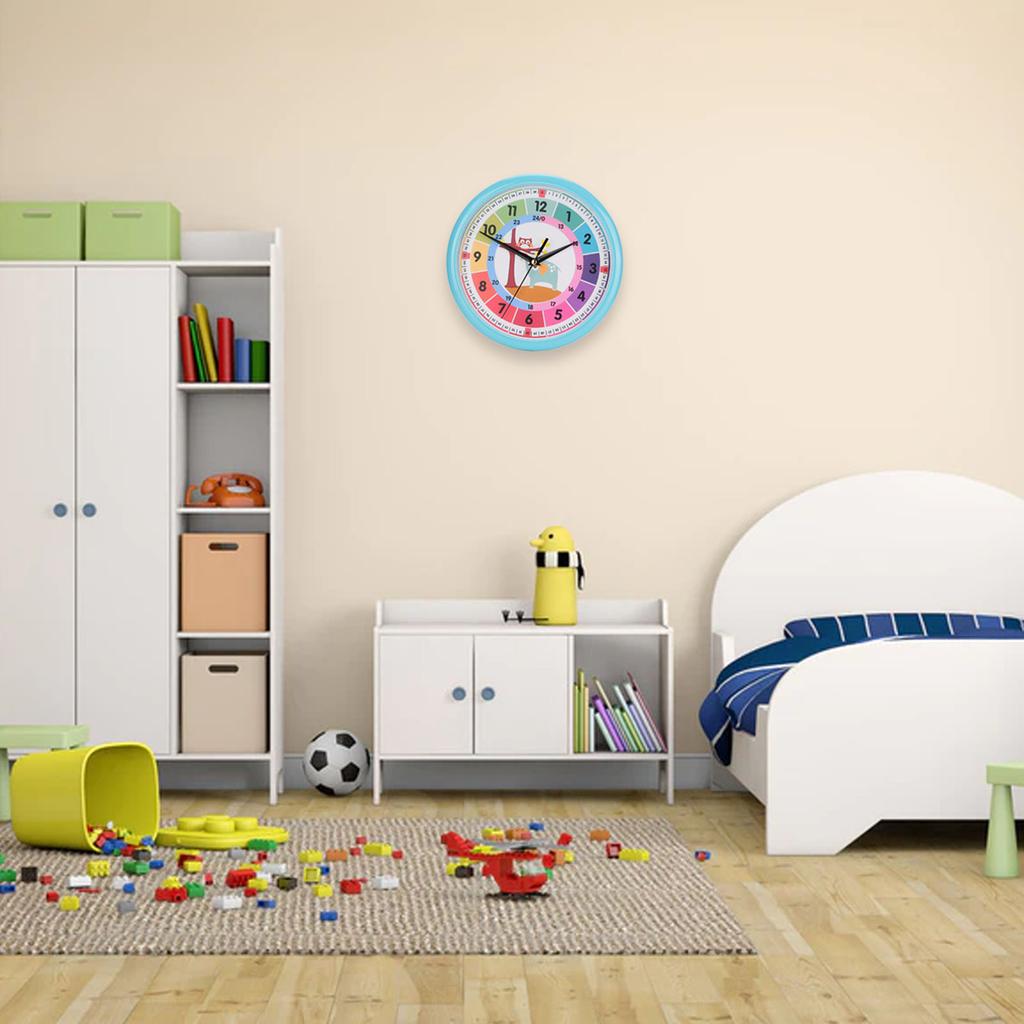 Wall Clock Plastic Cartoon Colorful Quartz Time Learning Hanging Clock for Kid S Bedroom Classroom