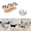 Pet Food Bowl with 3 Stainless Steel Bowls Wooden Pet Bowl Rack  Adjustable and Detachable Suitable for Cats and Dogs