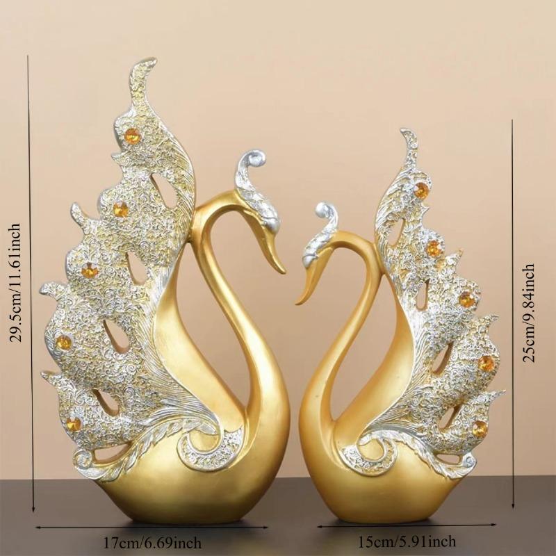 1PAIR Couple Swan Home Living Room Wine Cabinet Ornament Chinese Light Luxury Entrepreneurship Office Resin Crafts