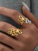 Irregular Flower Geometric Hollow Adjustable Open Rings For Women Stainless Steel Metal Trendy Charm Zircon Accessories Gift