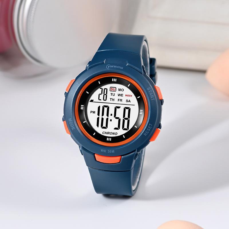 CE49 Trendy Student Watch Children's Watch Fashionable Night Light Waterproof PU Strap Pinhole Electronic Watch