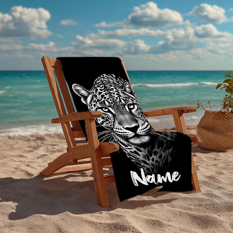 Custom Name Ultra-Soft Beach Towel with Leopard Theme,Ideal for Pool - Camping, Diving - Perfect Travel Essential, Vibrant Beach Towel.