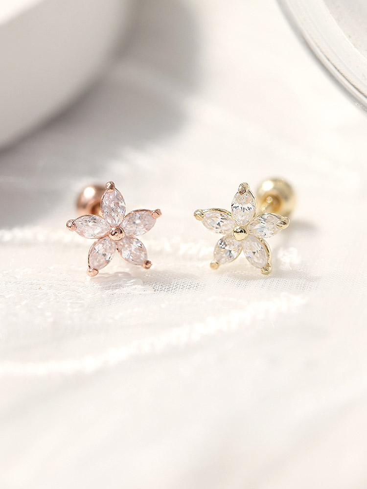 Minimalpiercing 14K Double Flower Piercing Earrings