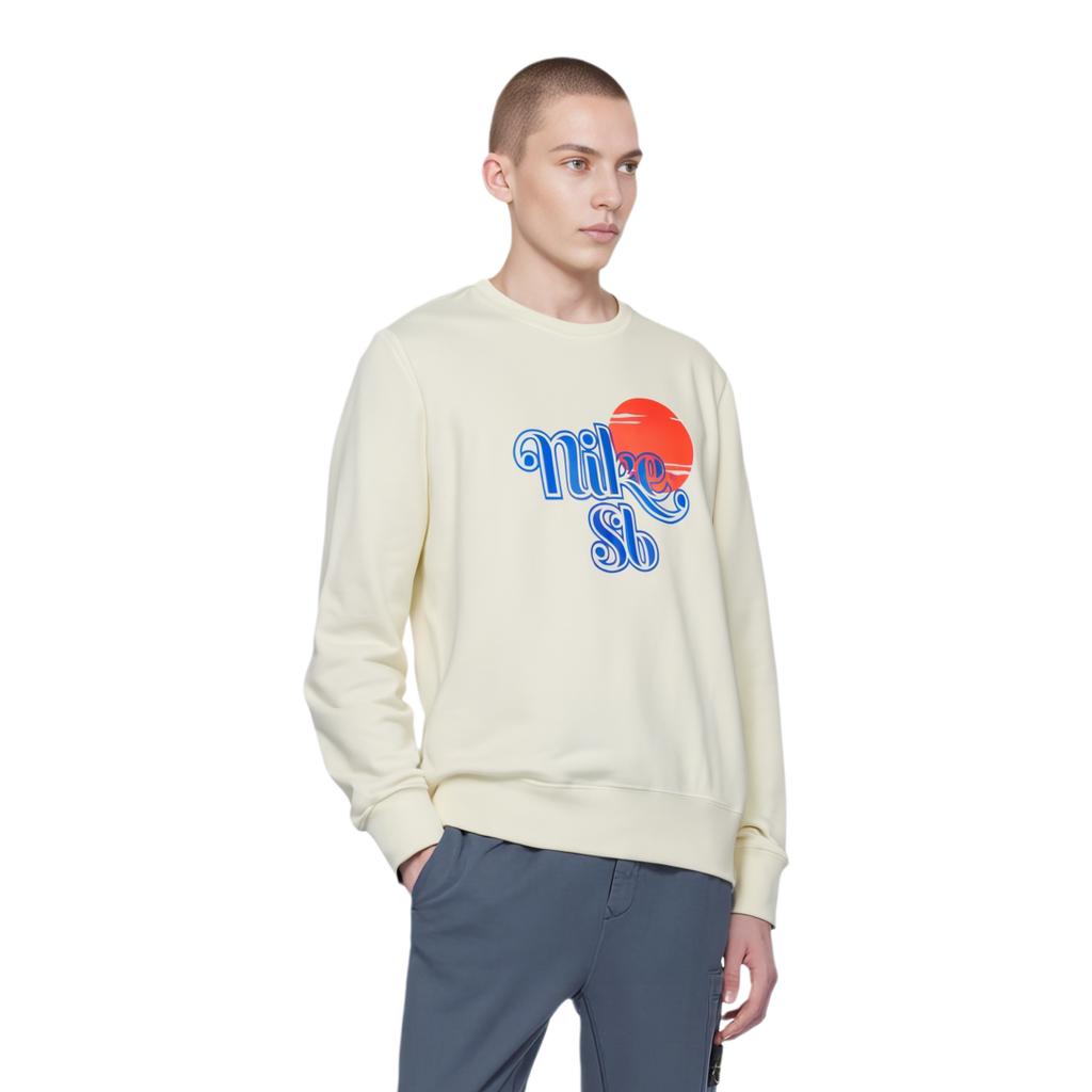Nike Logo Print Crew Neck Pullover Sweatshirt Men Tops White BV0885-133