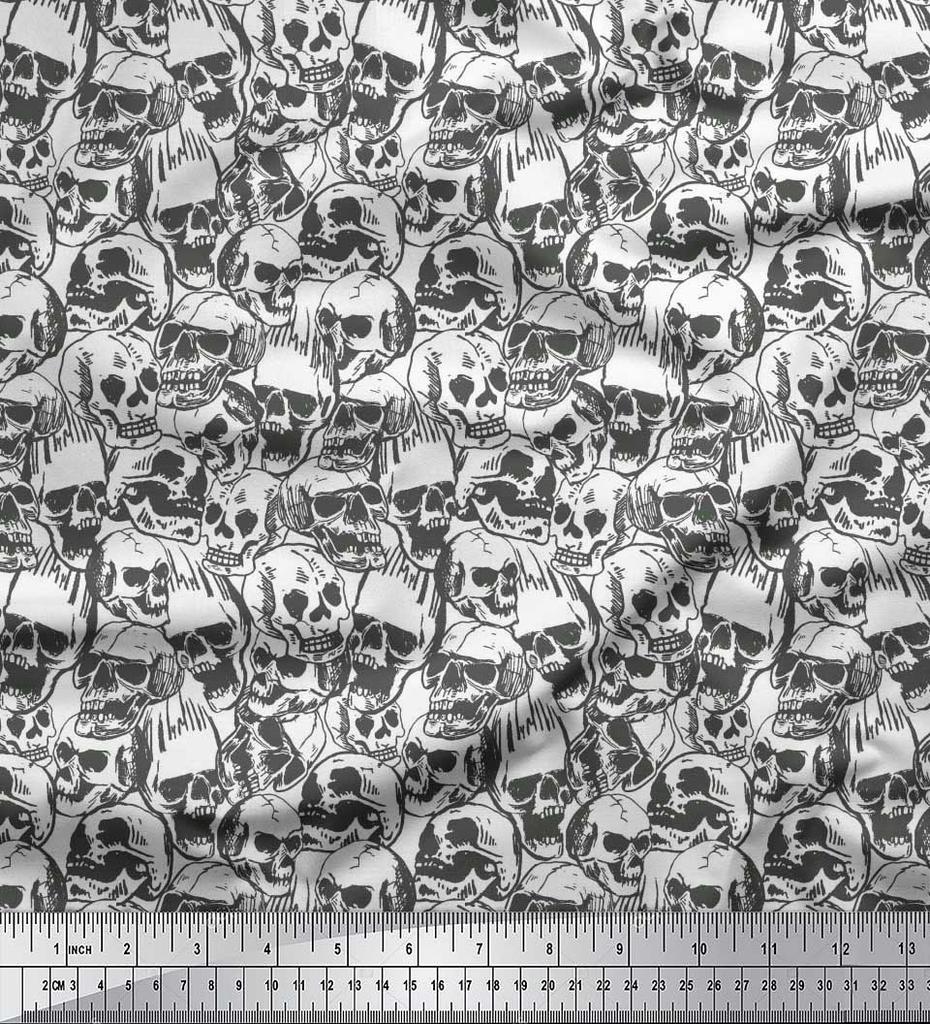 Soimoi Japan Crepe Satin Fabric Horror Skull Halloween Printed Craft Fabric by the Metre 42 Inch