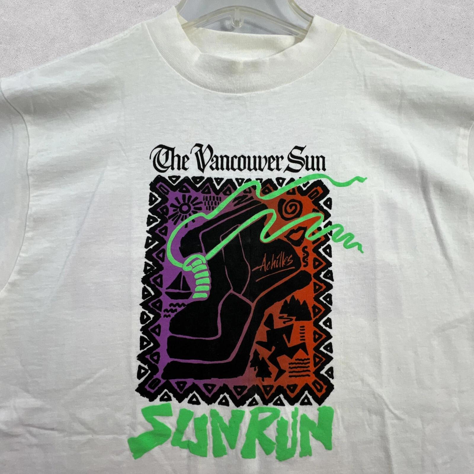 Винтажная футболка The Vancouver Sun Sunrun Мужская Размер L Белый Однострочный шов Графический принт M