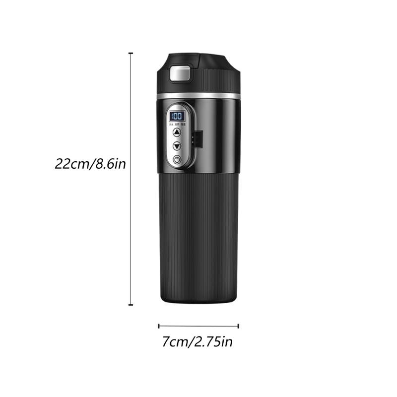500ml Portable 304 Stainless Steel Car Heated Cup Auto Heating Coffee Mug With Temperature Display For Travel Camping Gi