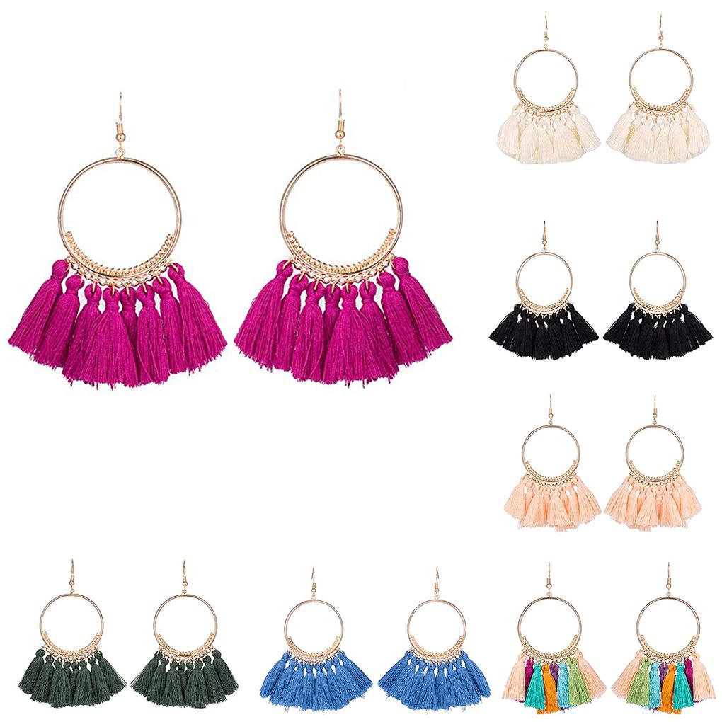 Colorful Round Hoop Allergy Free Earring Bohemia Style Colorful Thread Tassel Pendants Earring