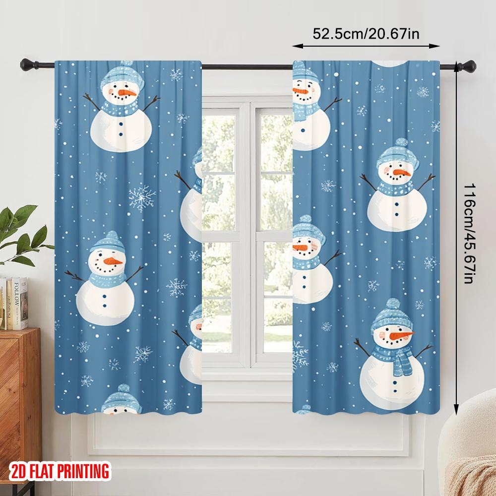 2pcs,2D Plane Printing Popular Curtain Panels Christmas Snowman Versatile 100% Polyester (without Rod) Decorations For Home Use