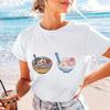 Noodle Bowl Pattern Printed Women's T-Shirt Summer Casual Street Round Neck Top Short Sleeved Fashionable Women's Clothing T-Shi