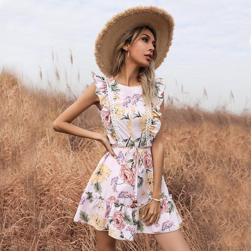 YYFS Women's Fashion Floral Print Summer Short Sleeve O-Neck Casual Dresses