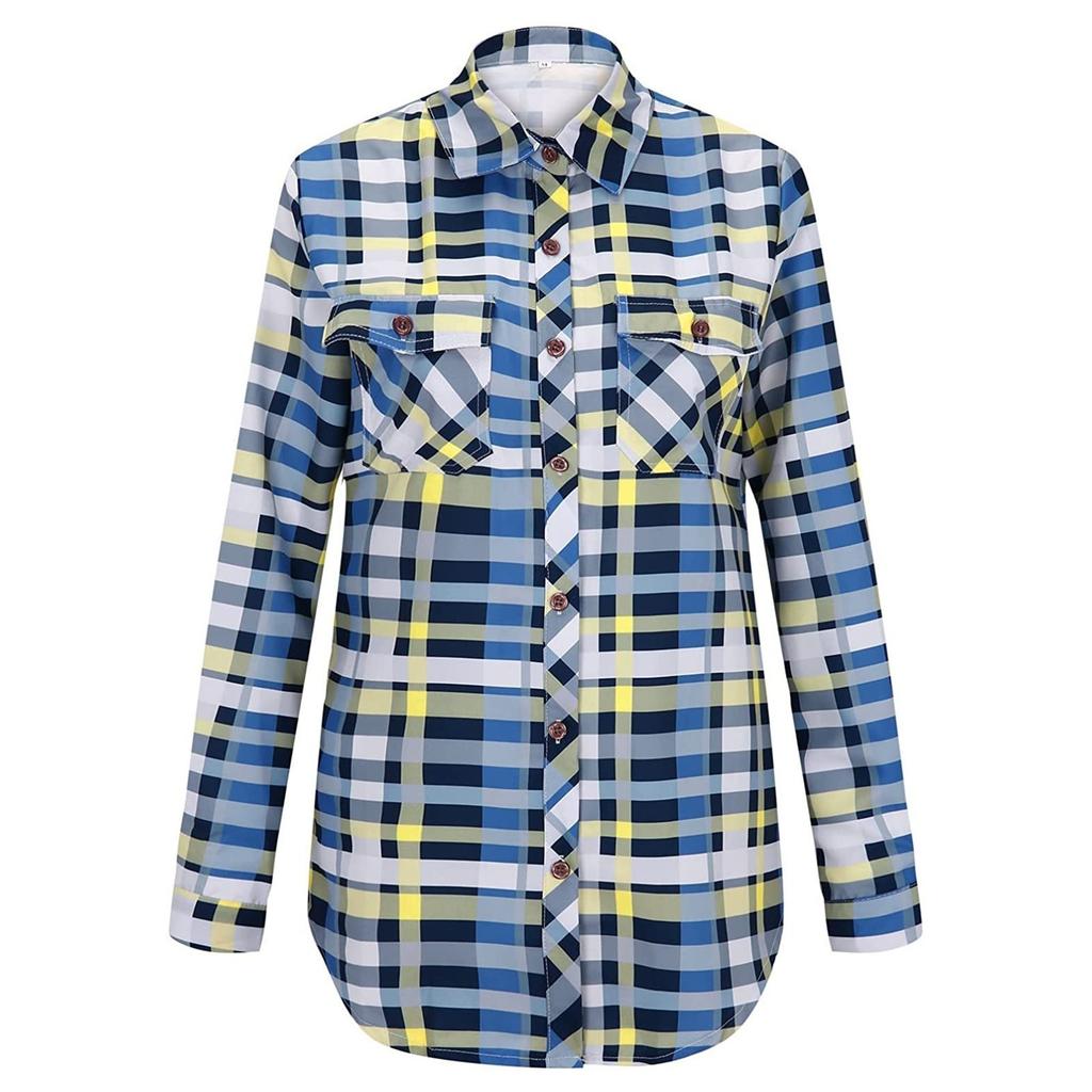 Women's Fashion Casual Long Sleeve Plaid With Pocket Button Cardigan Jacket