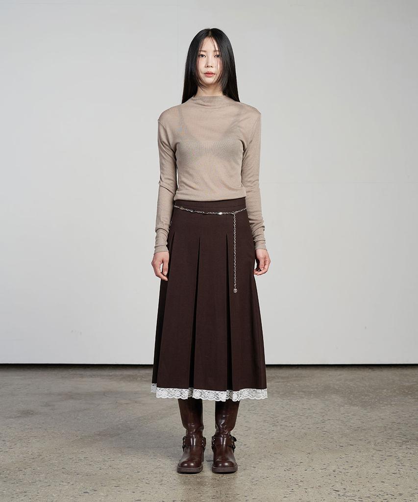 320SHOWROOM Mock Neck Wool Long Sleeve T-Shirt Mocha Beige