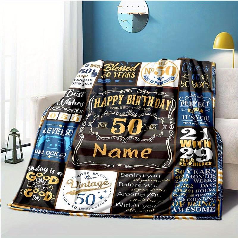 Happy 50Th Birthday Blue Customize Your Name Blanket Used For Chair Office Sofa Bed Camping Soft And Warm Giving Friends And Relatives Birthday