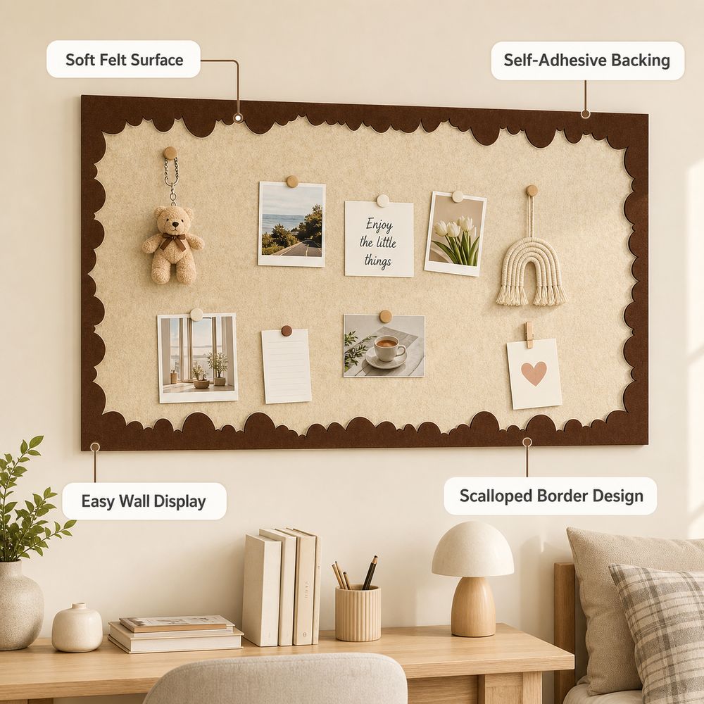 Self Adhesive Felt Wall Board Scalloped Border Wall Memo Board Gifts Photo Wall Panel  Home Decor