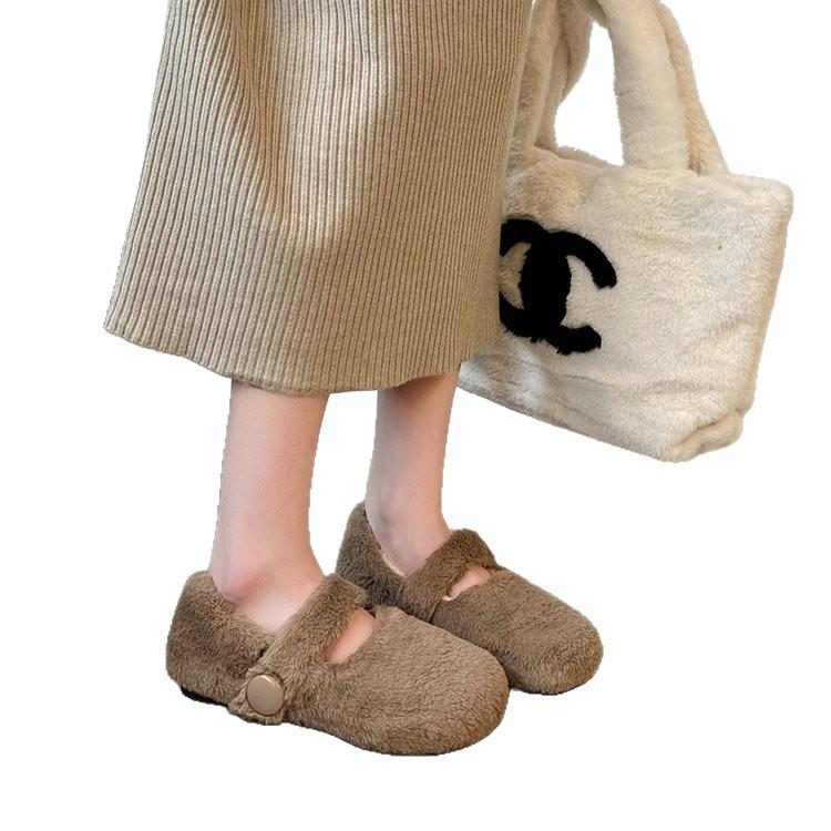 Thick-soled Fluffy Shoes for Women To Wear In Autumn and Winter, Piled Warm Beanie Shoes for Women, Mary Jane Cotton Ladyshoes for Women