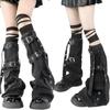 Punk Leg Warmer with Buckled Pockets Harajuku Denims Knee Highs Flared Stockings