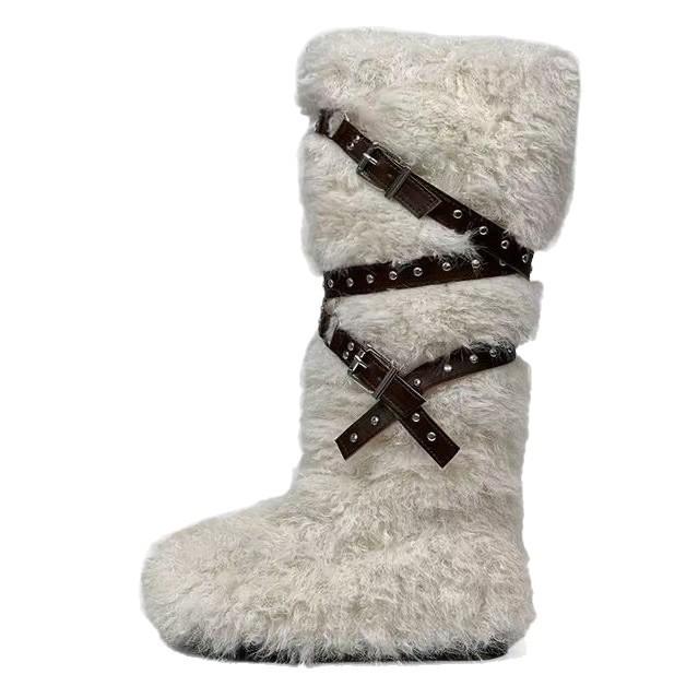 Women's Fur Integrated Thick Bottom Heightening Winter Lightweight Padded Warm Plush Snow Boots Non-slip Wear Casual Sports Tall Cotton Boots