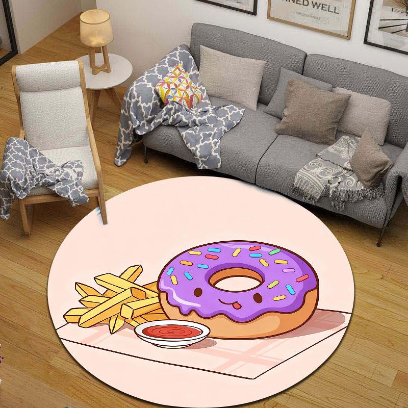 Statement Round Minimal Multicolor Carpet, Non-Slip Floor Mat for Living Room