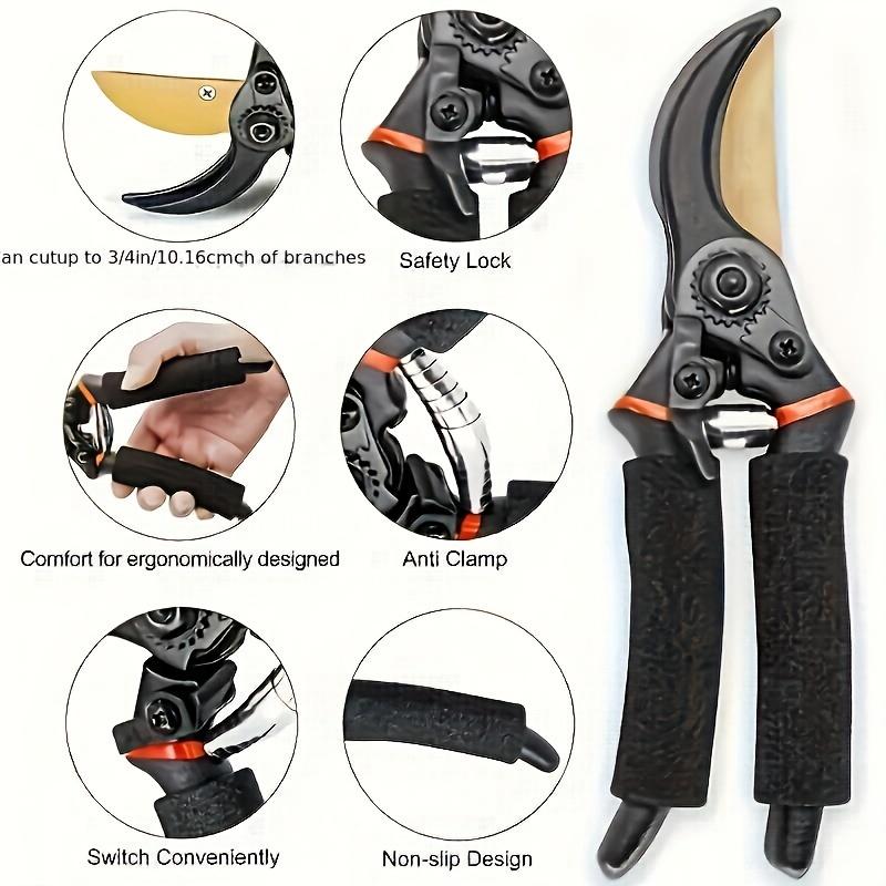 1pc Garden Pruning Shears - Handed Manual Garden Scissors, Ultra-Sharp Alloy Steel Blades, Safety Lock, Non-Slip Grip for Hedge Trimming & Gardening