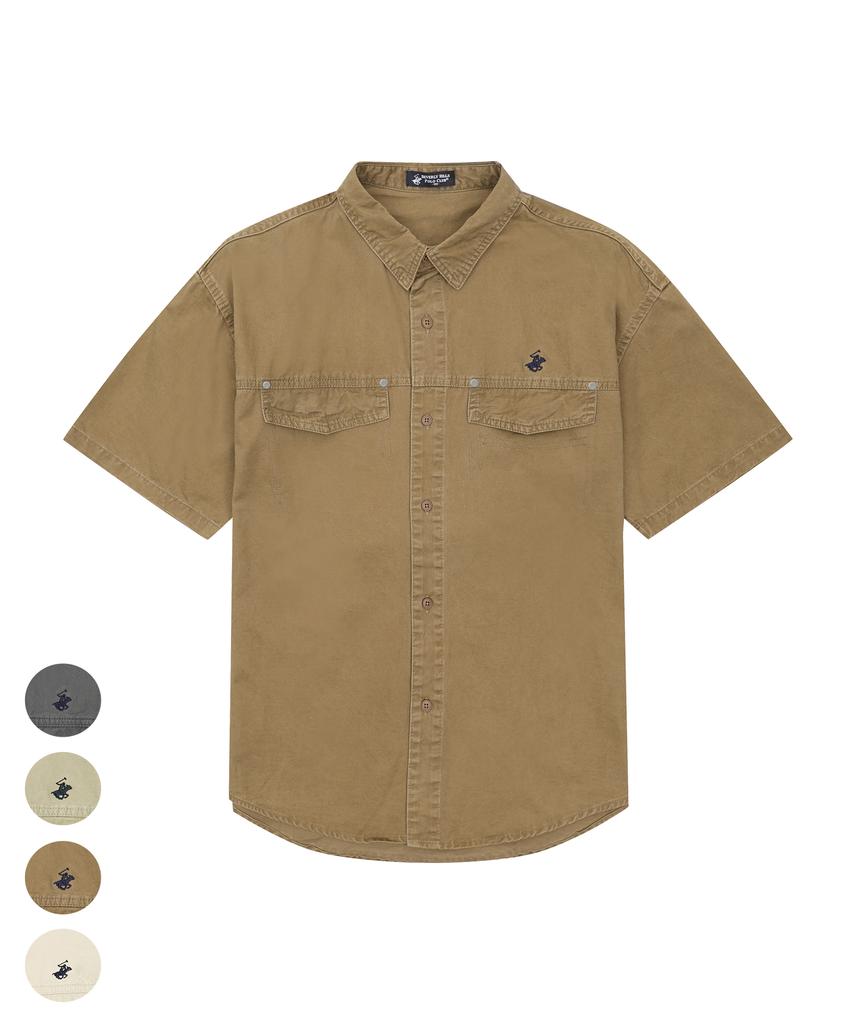 BHPOLOCLUB Men'S Washed Flap Pocket Short Sleeve Shirt 4 Colors Sh102