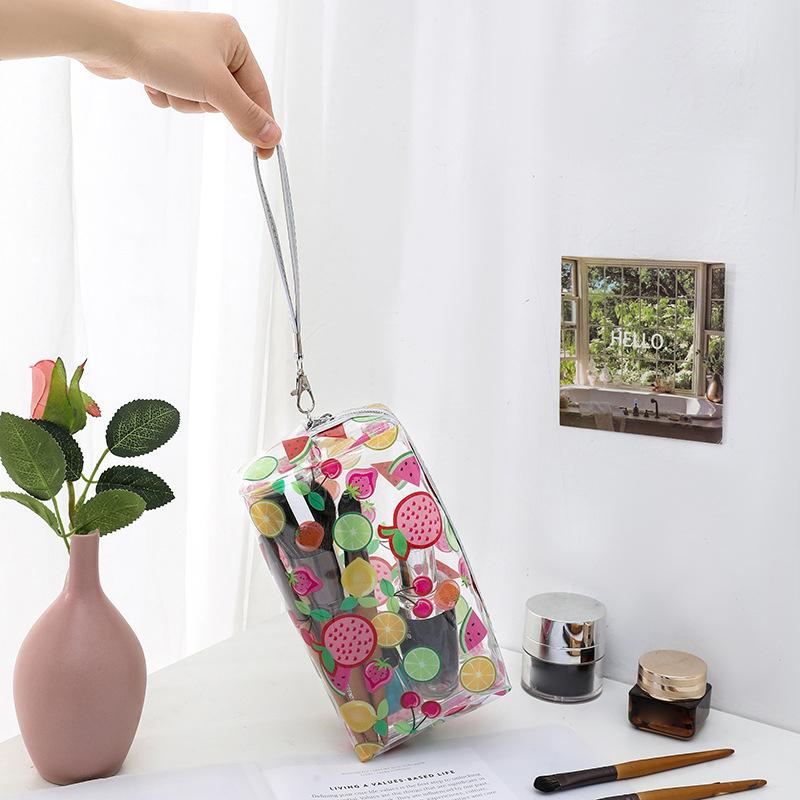 Storage Organizer Pvc Transparent Wash Bags Fruit Printed Cosmetic Pouch Large Travel Cosmetics Storage Makeup Accessory