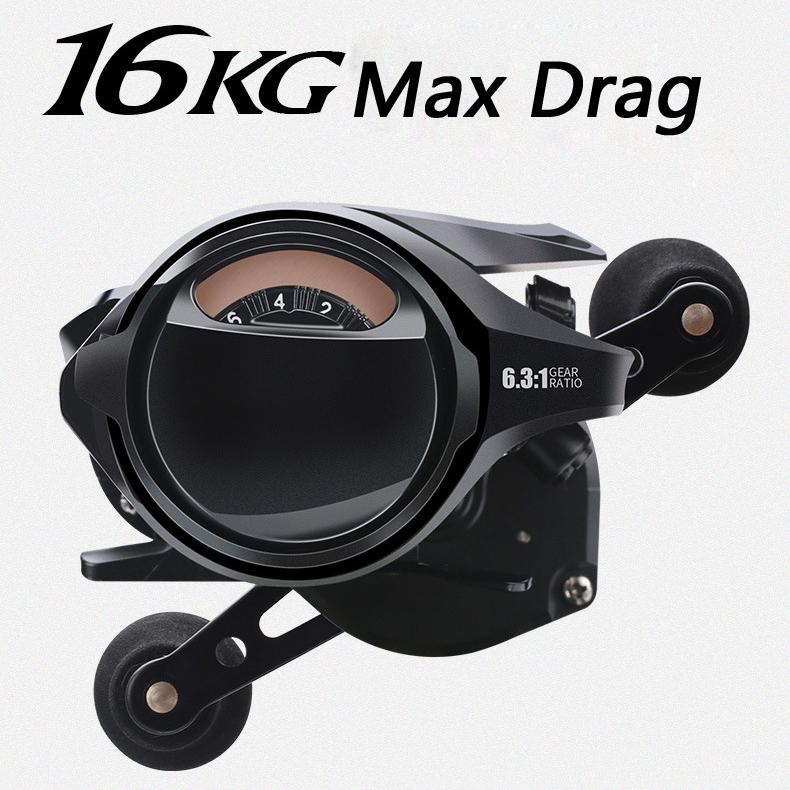 9+1BB Bait Casting Reel 16kg Drag Wide Body Sea Fishing Jig Wheel 6.3:1 Metal + Carbon Fiber Body Jigging Fishing Reel Saltwater