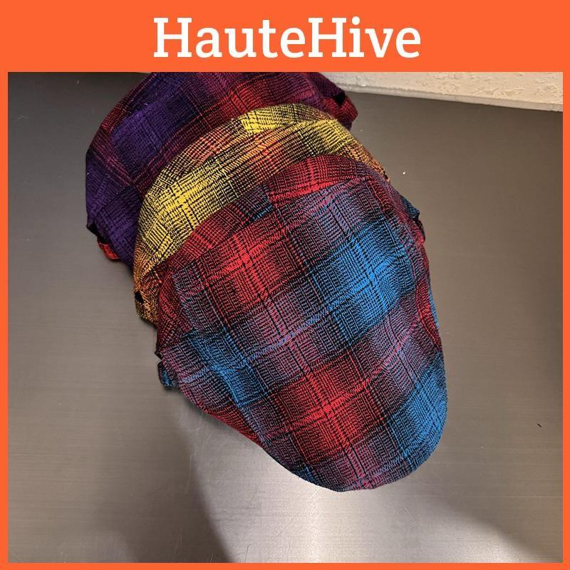 Retro Check Artistic Pattern Cap For Women Winter Fashion Breathable Hat Warm