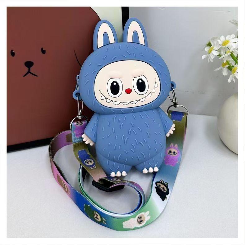 New Labubu Cute Cartoon Silicone Coin Purse for Kids with Adjustable Chain