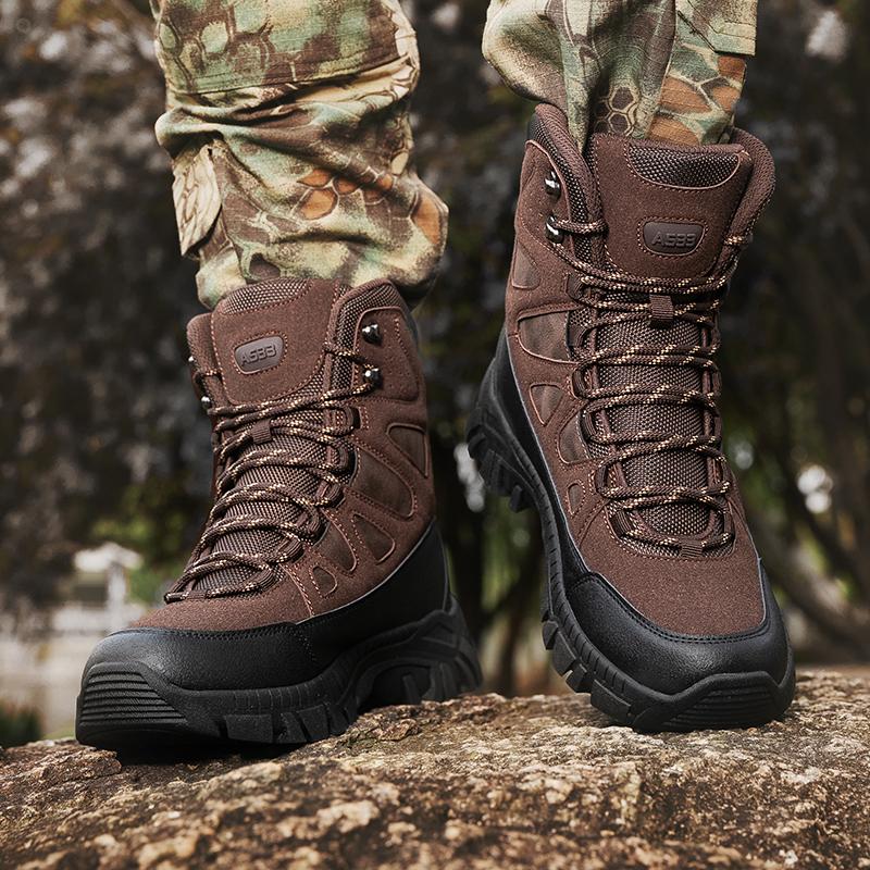 High-top Men Outdoor Lace-up Breathable Comfortable Casual Ankle Boots Men Anti-slip Shock-absorbing Breathable Combat Boots Men