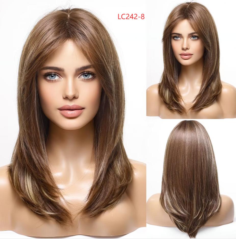 ALAN EATON Dlouhé hnědé paruky Ombre Rovné vrstvené paruky s dlouhou ofinou Dámská paruka s celými vlasy