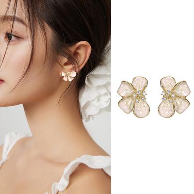 14 silberne Nadel Tropföl Zirkonblumenohrringe modische und süße Steckerohrringe Temperament hundert elegante Ohrringe Damen