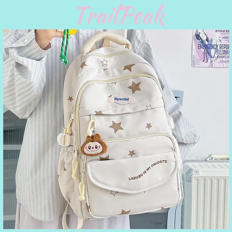 Print Star Letter Pattern Backpack With Multiple Compartments For Teens Girls