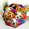 0106 Dog In Flower Bush  Pattern, Automatic Folding Umbrella, Portable and Foldable Design, 8 Ribs, a Christmas or Birthday Gift.
