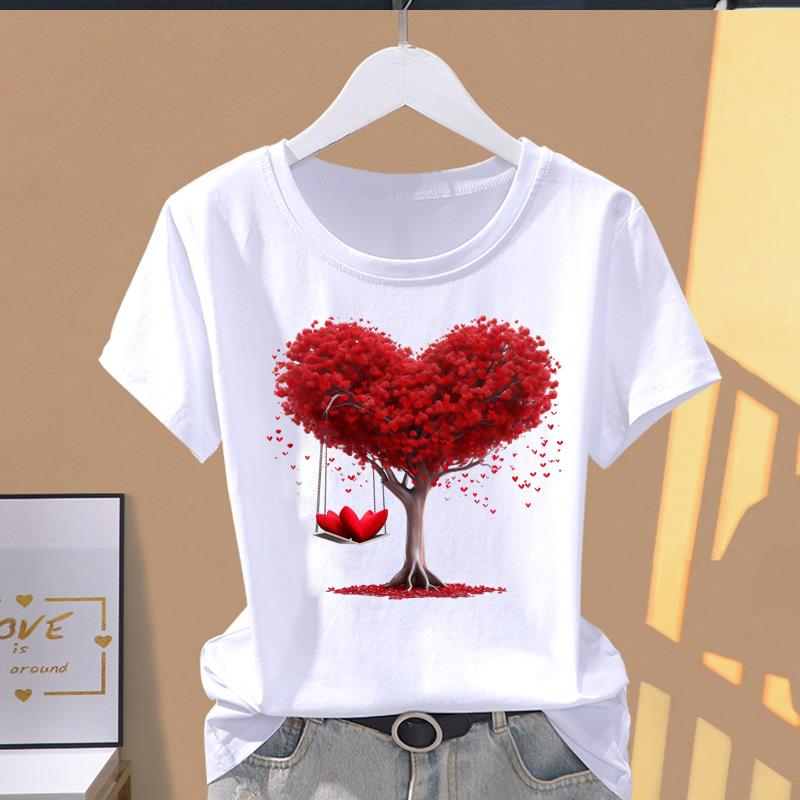 (Asian Size) Letter Flower Trend Short Sleeve T-shirts Women's Top T Clothing Print  Fashion Female Casual O-neck Graphic Tee