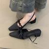 Gentle Fairy Mary Jane Shoes Temperament Socialite Bow Square Head Light Mouth Empty Sandals