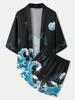 2026 New national style Hawaiian vacation ukiyo-e painted seven-quarter-sleeved Taoist robe 3D printed carp kimono cape