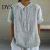 Women Shirt Casual Doll Collar Buttons Half Placket Short Blouse Sleeve Single Breasted Solid Color Loose Fit