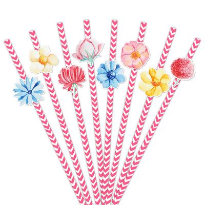 2025 Yeni Stil, Parti Dekorasyonu, Yaratıcı Çiçek Bayrak Takma, Tek Kullanımlık, Kağıt İçecek Pipetleri, Festival Dekorasyonu