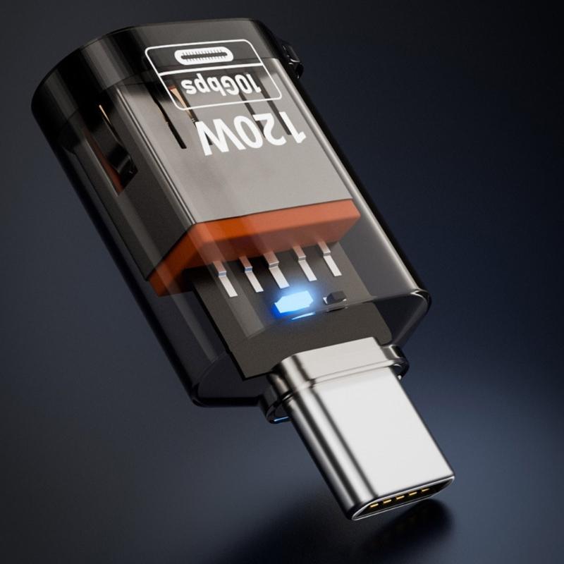 Type-C OTG Adapter Converter Support 10Gbps Data Transfer 120W Charging USB C Male to USB 3.2 Female Adapter Portable