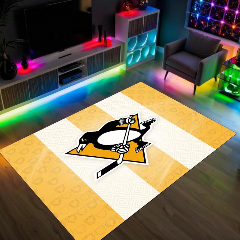 Pittsburgh Penguins Design Crystal Velvet Carpet Cozy Non?Slip Printed Rug For Bedroom Living Room Entrance
