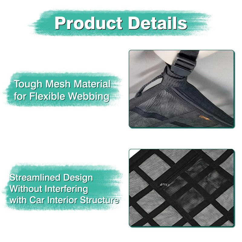 Universal Car Storage Box Breathable Roof Top Stowing Tidying Car Ceiling Cargo Net Strong Load-Bearing Mesh 35.4 x 25.6 inch