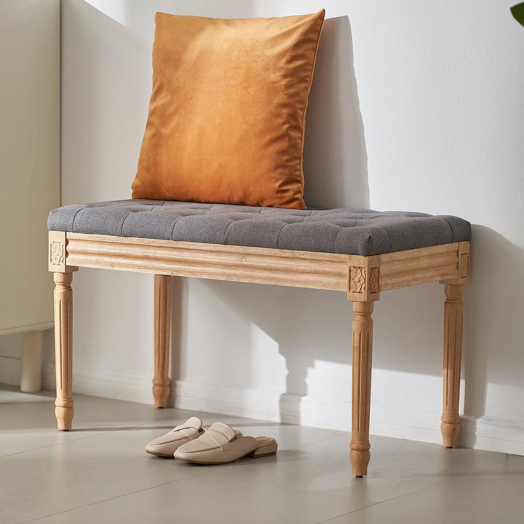 Upholstered Bench, 16"W Ottoman Bench, End of Bed Bench with Foam Padded Cushion and Rubberwood Legs, Tufted Footrest Stool Entryway Bench for Dining