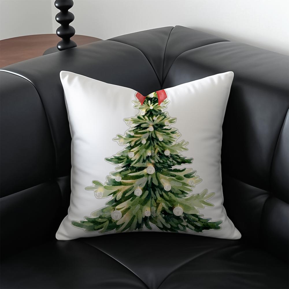 CChristmas Tree Cushion Cover Pillow Case Antidustmite Invisible Zipper Silky Plush Cushion