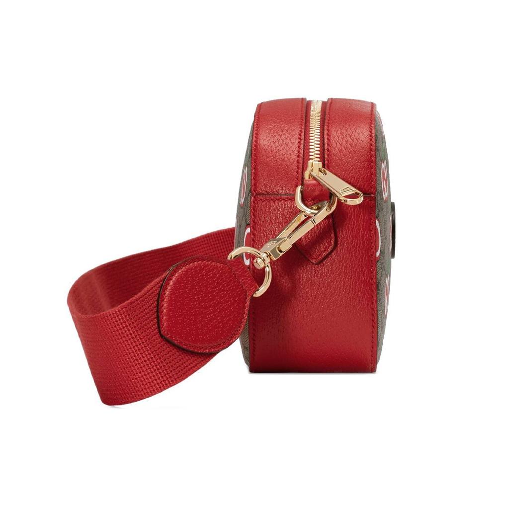 Gucci Vintage Logo Apple Pattern Leather Canvas Camera Bag Women Shoulder Bag Red Brown 574886-2EVDG-8646