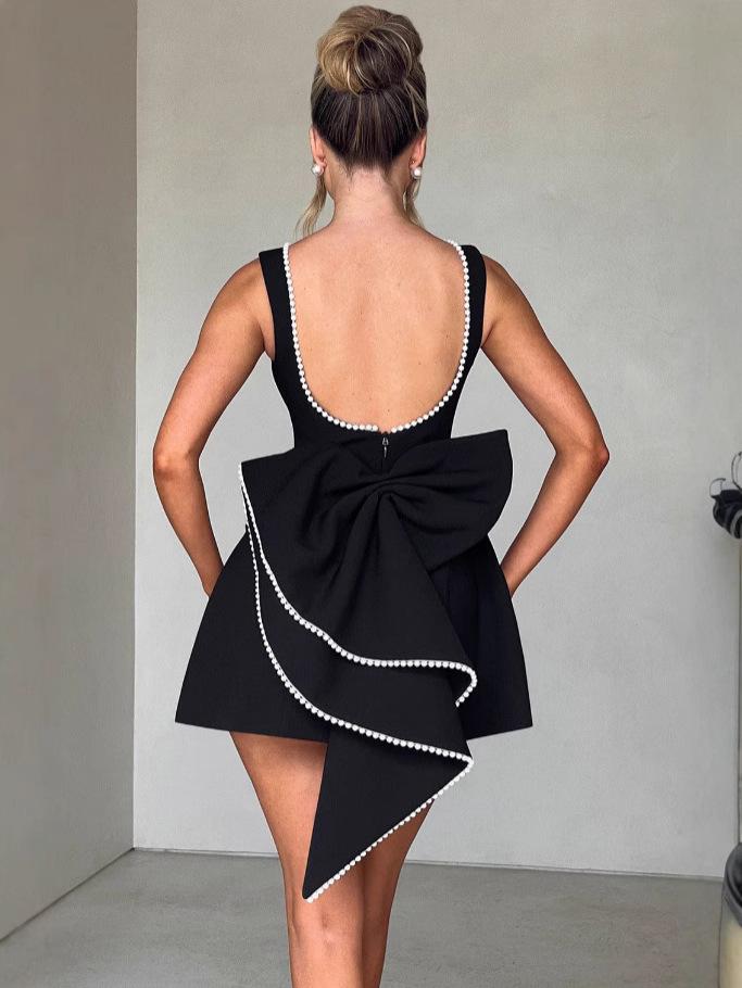 Pearl Bow A-line Backless Summer Dress for Women