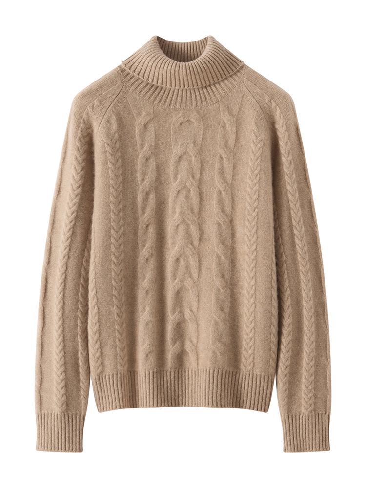 Autumn Winter Cashmere Knit High Collar Raglan Sleeve Women's Shirt