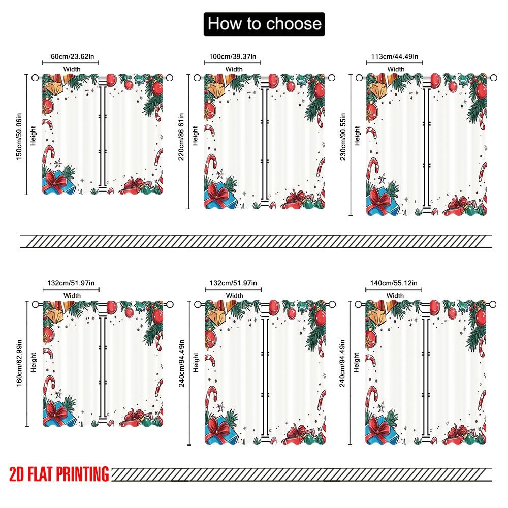 2pcs,2D Plane Printing Curtains Christmas Ornaments Gifts Festive (2) Polyester Woven (without Rod) Festive for Bedroom,