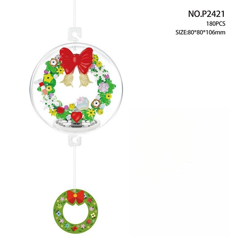 Santa Claus wreath sled decorative pendant, children's educational DIY building block toy, creative gift