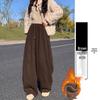 Women's Fleece-Lined Off-White Glutinous Rice Wide-Leg Pants, High-Waisted, Loose-Fit, Slimming, Petite, Autumn/Winter.